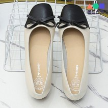 몬드스팟 3cm 여성 둥근코 우드굽 배색 리본 미들힐 구두 펌프스힐 블랙 (DM529)