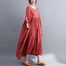땡땡이 도트 롱 원피스 오버핏 프린트 여성 캐주얼 루즈핏 코튼