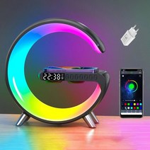 LED 야간 조명 RGB 무드 데스크 램프 스마트 무선 충전기 알람 시계 블루투스 스피커 앱 제어 픽업, [02] Black with plug