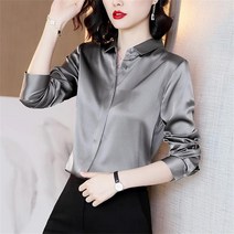 꽃소담 여자 봄가을 모조실크 카라 긴팔 블라우스 정장셔츠 QQA2003