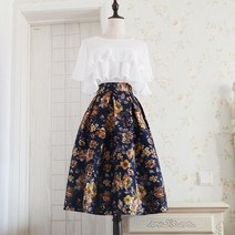 플레어스커트 가을 자카드 플라워 블랙 A라인 햅번 볼륨 벌룬 항아리 치마 하객룩
