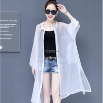POMTOR 여성 봄 여름 롱 가디건 베이직 레이스 쉬폰 유행 0427026 + 덧신증정