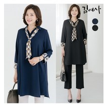 김여사 여사 패턴 타이 롱 블라우스 엄마옷/마담옷/중년여성/40대/50대