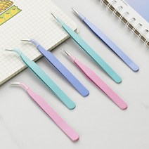 컬러 다꾸핀셋 정밀 네일핀셋 속눈썹 네일파츠 일자형 커브형 핀셋 세트, 연보라