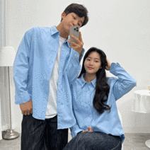 브랜드두 커플셔츠 남자 오버핏 셔츠 롱 레이어드 와이셔츠