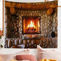 아파트화목난로 가정용 실내 Fire place 태피스트리 아트 레트로 스토브 프린트 벽걸이 룸 침대보 장식 크리스마스 벽난로 장식품, [01] 1, [02] 150x100cm