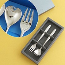 인스푼 티스푼포크 돌 결혼답례품, 엔젤하트 2P (포크1+티스푼1), 인쇄함 / 포장 (실버), 1세트