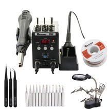 8586 digital soldering station hot air gun rework station 전기 납땜 인두 전화 용접 수리 도구(돋보기 포함), 블랙 세트-3, 협력사, 220v EU 플러그, 1개