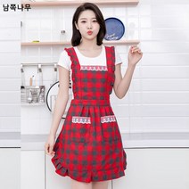 빅 체크 프린세스 스커트 앞치마 가정용 주방 통풍 나그랑 방유 작업복 여 여름 패션 앞치마, 대홍대격자