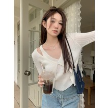홀터넥니트 봄계절 2023 심플 캐쥬얼 간지나는 페이크투피스 슬림 웅덩이 스트라이프 여성의류 트렌드 4992338808