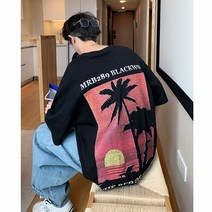 빈티지 스트릿 복고풍 반팔 티셔츠 프린팅 반팔 티셔츠 남성 여름 커플 미국 복고풍 인 일본 면화 오버핏 대형 옷