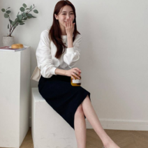여자 미디스커트 밴딩 니트스커트 여성 폴리 H라인 롱 스커트 니트치마 4컬러