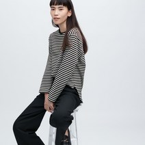 일본 유니클로 소프트 코튼 보더 라운드 헴 T 롱 슬리브 457355