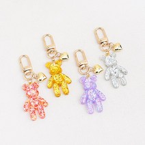 곰돌이키링 하트키링 반짝이 홀로그램 백참, 골드