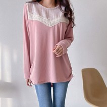 쉬이즈홈 빅사이즈 23SS 핑크블랙 레이스 티셔츠(2Color)