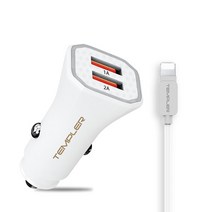 템플러 3.1A 2포트 차량용 8핀 충전기 차량용충전기, USB 2포트 8핀 차량용 충전기(화이트)