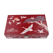 GANAHOME 1단 무광 송학 나전칠기 자개보석함 자개함 분리형 예물함 예단함 결혼선물 웨딩선물 보석함 보석케이스 전통공예품 외국인 선물 레드 빨강 매트