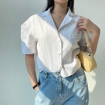디어다린 퍼프 린넨 크롭 숏 반팔 블라우스 자켓 4color 화이트 블루 라임 보라
