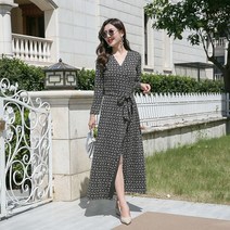 페미닌 가을 패턴 맥시 랩 원피스 롱 긴팔 DVF스타일 달무늬 A16