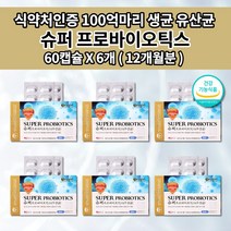 슈퍼 프로 바이오틱스 과민성 대장 장 건강 기능 저하 질환 개선 딱딱한 변 숙변 제거 장에 좋은 락토바실러스 람노스 유산균 보장균수 100억 생균 프로바이오틱스 영양제 60캡슐, 6개