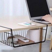책상밑 서랍 철제 히든 언더 선반 책상 소품 정리함, 블랙