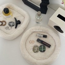 반달트레이 자개쟁반 투명 가죽 플로팅 트레이 플러시 스토리지 데스크탑 작은 잡화 스토리지 박스 현관 침실 쥬얼리 립스틱 마무리 레트로 라운드 홈 장식, 베이지 세트