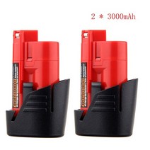 밀워키 호환배터리 M12 12V 3000mah 리튬 이온 배터리 교체 백업용 배터리, 씨엔, 두 개의 배터리, 1개