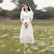 셀프 웨딩 드레스 신부 예복 심플 프렌치 새틴 원피스