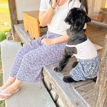 [촌캉스커플룩] 강아지몸빼 올인원 냉장고바지 강아지커플룩 몸빼바지, 견주용 몸빼바지, 색상 랜덤발송