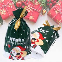 크리스마스 클래식 포장봉투 리본 비닐 비점착 포장지 M(23cmX34cm), B그린산타