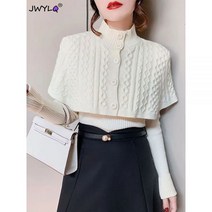 어깨 망토 가디건 체크 폴라 터틀넥 카라 숄 기질 케이프 니트 투피스 세트 패션 V 넥 긴 소매 풀오버 스웨터 스탠드 칼라 목도리 정장