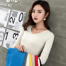 끌리시아 여성 1+1 비스코스 심플 브이넥 라운드넥 쫀쫀 스판 니트티 T09-2