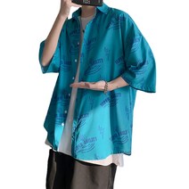 ANKRIC 풀 프린트 반팔 셔츠 여름 조수 브랜드 느슨한 캐주얼 러피안 잘 생긴 일본 러피안 잘 생긴 반소매 셔츠 남성와이셔츠