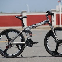 BeGasso 26 인치 접이식 자전거 가변 속도 충격 흡수 오일 디스크 브레이크 산악용, 26 인치cm, 그레이 3 날 마그네슘 합금 휠 + 27 단