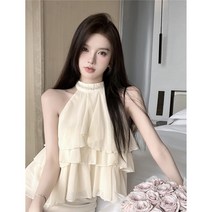 민소매 블라우스 여성 여름 홀터넥 루즈핏 프릴 블라우스 상의