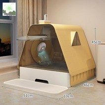 고양이 사막화방지 후드형 서랍형 화장실 배변통 하우스형, 원목 옐로우 + 매트【업그레이드 스마트 퓨리파잉 탈취】