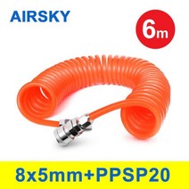 폴리 우레탄 공기 압축기 호스 공압 PU 튜브 PP20 SP20 EU 피팅 8mm x 5mm 유연한 스프링 파이프 튜빙 커넥터, 6M-8X5 w PPSP20