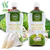 슈퍼푸드.com 물 한방울 섞이지 않은 노니 원액 100% NFC오리지날 노니주스 원액주스 노니즙 폴리페놀 풍부 + 연자육 차 티백, 2개, 1000ml