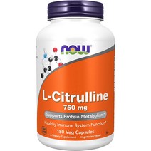 나우 푸드 보충제 L-시트룰린 750mg Now L citrulline 750mg 캡슐, 180캡슐