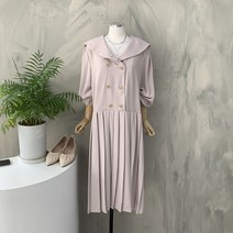 [행복여] 라떼 더블 단추 세라 카라 플리츠 원피스