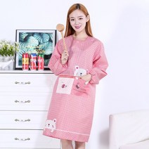 애띠앙 풀커버 원피스형 앞치마 긴팔앞치마 생활방수 어린이집 보육교사 유치원, 핑크