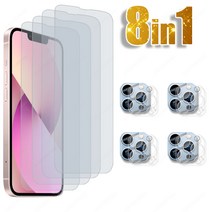 KUPEM 강화유리 4개 + 카메라 유리 4개 아이폰 휴대폰 11 12 13 3D 카메라 유리 전면 강화 유리 보호필름 풀커버 카메라 보호