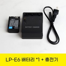 LP-E6 캐논 호환 배터리 Canon 카메라 5D2 5D3 5D4 6D 7D 70D 90D R7 R5 R62, 배터리 1 + 충전기