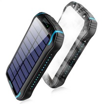 캠핑용파워뱅크 26800mAh 태양 보조베터리 휴대용 외부 배터리 충전기 야외 캠핑 손전등 아이폰 호환 12 Xi, 02 파란