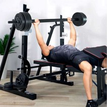 디럭스벤치프레스 60kg 세트 바벨 중량 벤치, 7세대 역도 베드 + 60kg 바벨