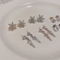 [은침 알러지케어] 프리미엄 지르코니아큐빅 파베컷팅 크리스탈 눈꽃 눈의여왕 귀걸이 로즈골드 실버