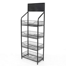 마트 슈퍼 진열대 매대 판매 상품 수납 철제 선반, 50CM 블랙 + 휠 50x27x140cm