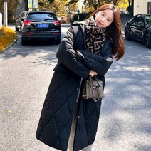 탈부착 니트후드모자 누빔패딩자켓 무릎 위 롱 패딩