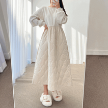 (무배 빅사이즈) 기모 누빔 패딩 퍼프소매 오버핏 롱 원피스 2color