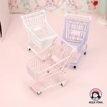 미니어처 카트 소품 바구니 미니 쇼핑카트 모형, 화이트